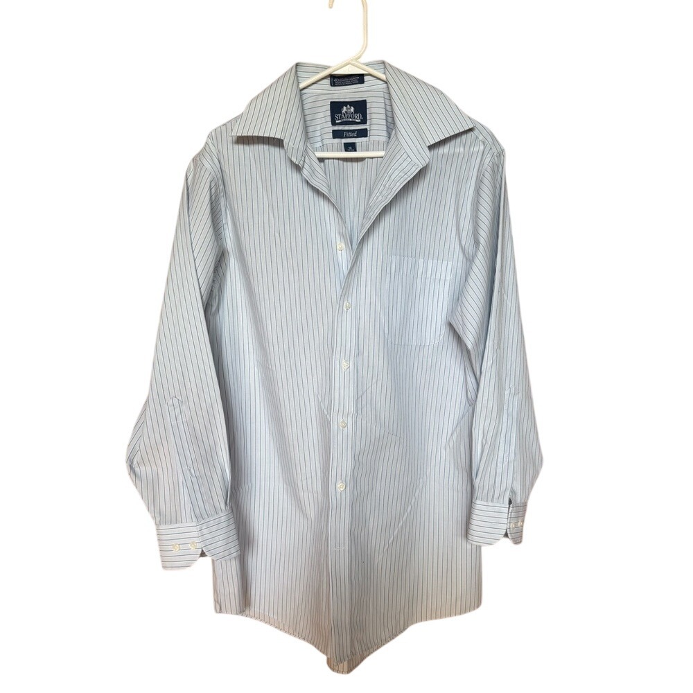 Stafford‎ Mens Fitted Wrinkle Free Dress Shirt Light Blue White Striped 16 32-33